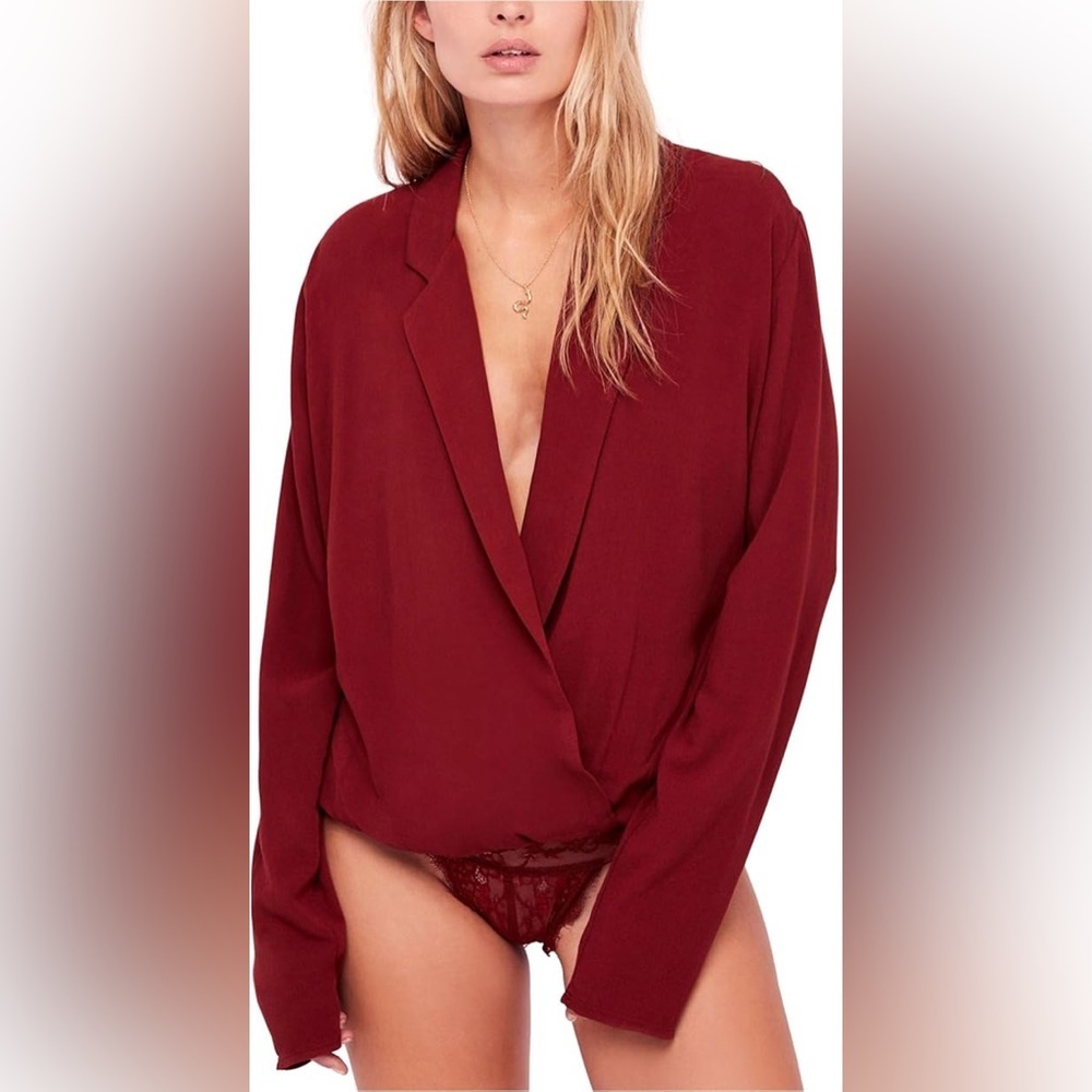 Free People Deep Red Draped Bodysuit